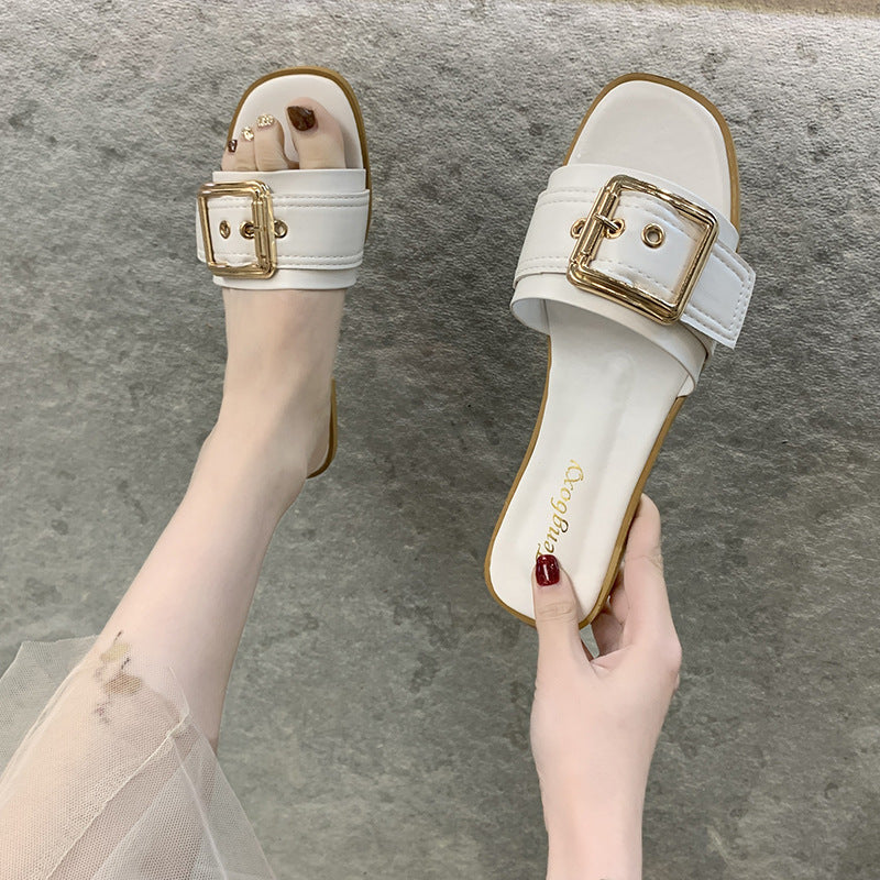 2021 slippers women's summer good buckle one-word drag women's flat sandals fashion casual wear student sandals tide