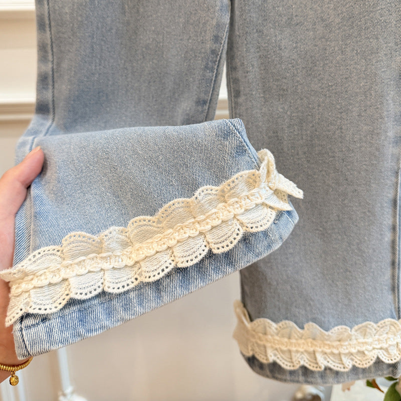 New spring girls' jeans: trendy and versatile outerwear for baby girls, stylish and chic casual pants for kids