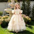 New in stock puff sleeve children's dress sequin wedding dress princess dress girls performance dress kids dress