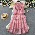 French chic high-end elegant dress for women, autumn  collection: luxurious, heavily embroidered, cinched waist, ruffle hem, tiered maxi dress