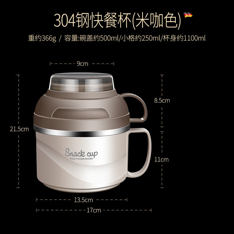 Dormitory Instant Noodle Bowl with Lid Double Layer Large Capacity Lunch Box Portable Meal Fast Food Cup 304 Stainless Steel Bento Box