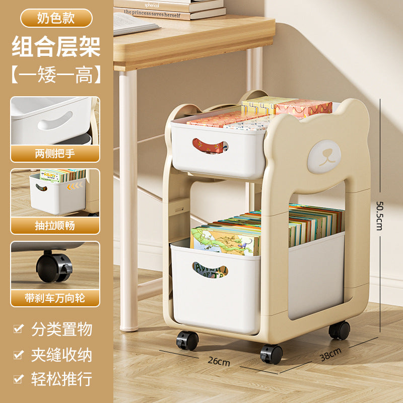Mobile under-desk bookshelf organizer - portable trolley for students, home, dorm, and desktop storage