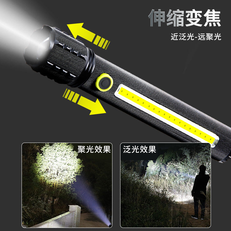 Cross-border LED small flashlight with side light COB strong light telescopic zoom USB charging set Mini C71 flashlight