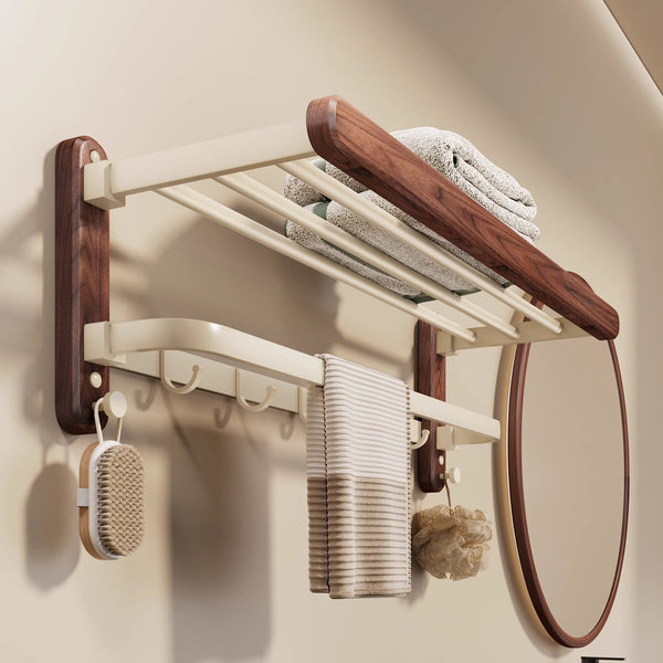 Walnut towel rack Maillard style high-end bathroom bath towel rack toilet bathroom toilet free punching