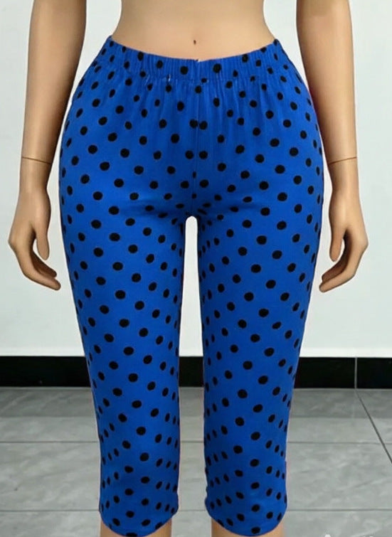 Fashion cross-border new arrival women's fashion spot printing sexy suspender tops waist-length hip-lifting 7-point pants suit for women
