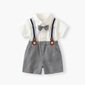 Korean style boys' formal wear  summer new collection: gentleman's two-piece outfit - white short-sleeve shirt and shorts set for special occasions