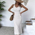 spring/summer new european and american style sexy hollow-out see-through vacation solid color backless knitted camisole maxi dress for women