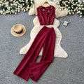 Light mature style classy sense lace vest high waistloose pantstwo-piece set women's summerwork clothingslimming looksuit