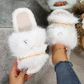 plus size double striped fur slippers for women indoor and outdoor wear 2024fall and winternew arrivalflatspopular one-line sandals