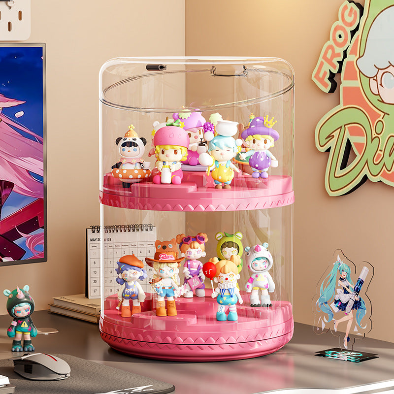 Rotating blind box display box POP MART round transparent storage box dust rack multi-layer display cabinet stack