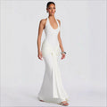 2026 cross-border women's fashion: new european and american style flowy ribbon spliced camisole maxi dress - slim fit bodycon halter neck evening gown