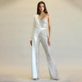 new european and american cross-border e-commerce independent website women's silver sequin patchwork one-shoulder fashion sequin jumpsuit