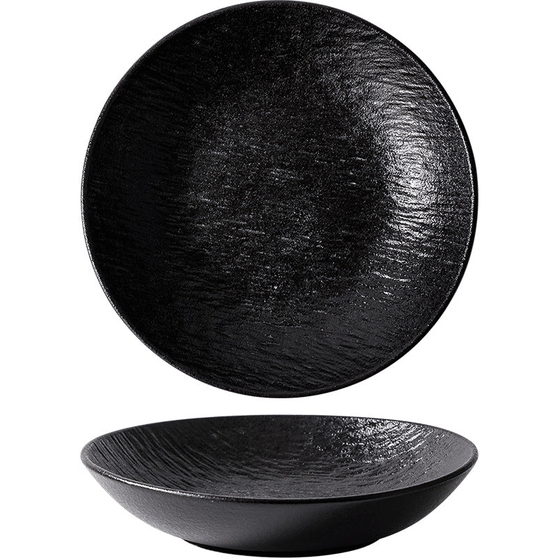 Deep dish japanese ceramic salad creative black for home soup plate ceramic tableware classy texture frosted dinner plate