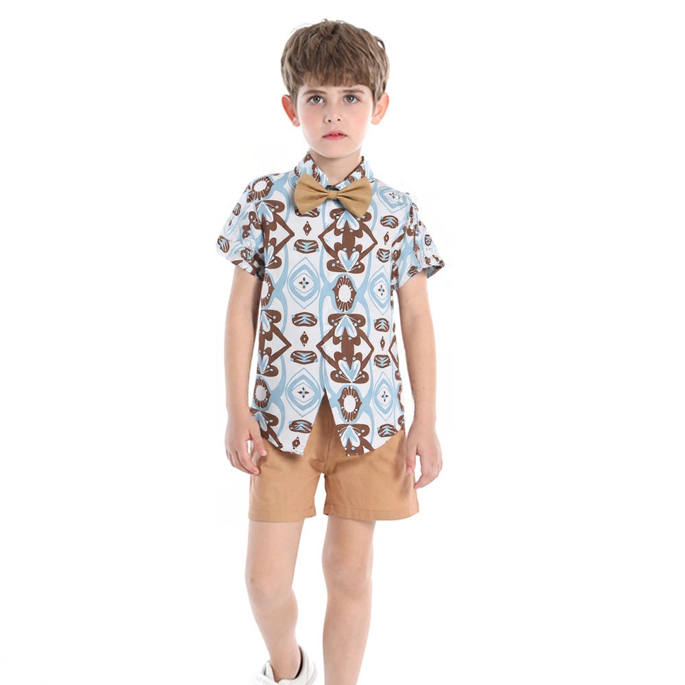 wholesale of spring/summer new boys' shirts: printed, short-sleeved, breathable children's shirts, cute baby boy clothing