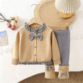 Girls' knitted cardigan and leggings set - new  spring/autumn collection - plaid bowknot cardigan sweater with scrunch socks