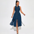 Amazon independent station  cross-border women's denim dress fashion sleeveless slit long dress women