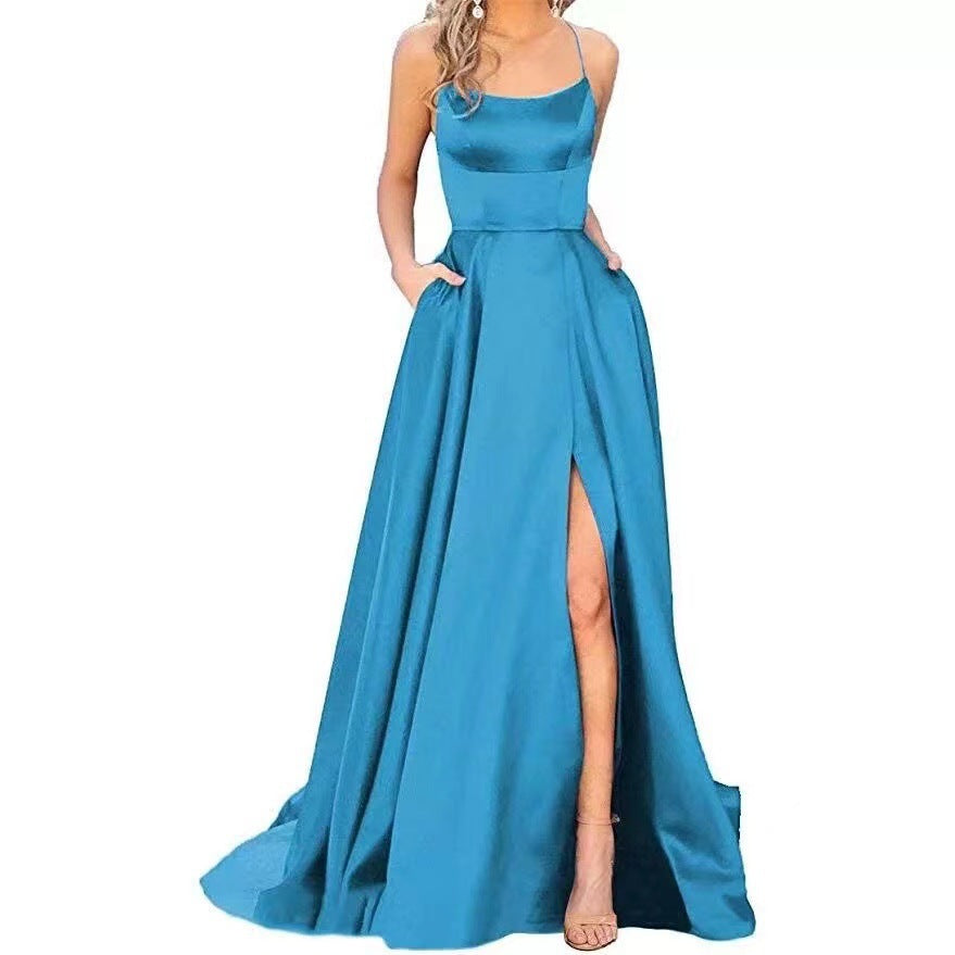 solid color european and american bridesmaid dresses long slimming off-the-shoulder best friend  fashion bridesmaid evening gowns