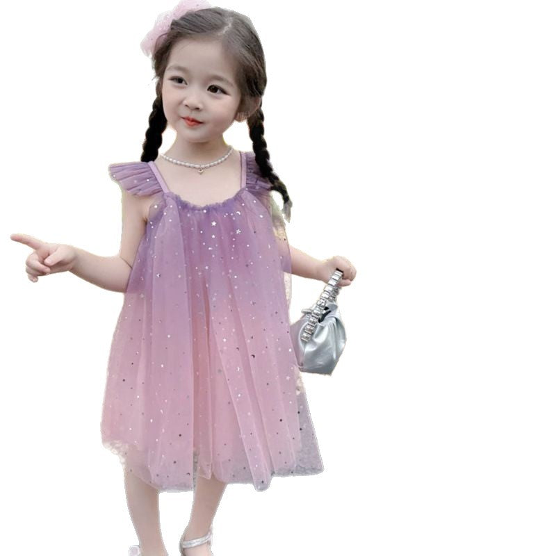 Girls'  new princess dress, stylish children's konjac purple dress, summer formal wear, baby dress, summer style