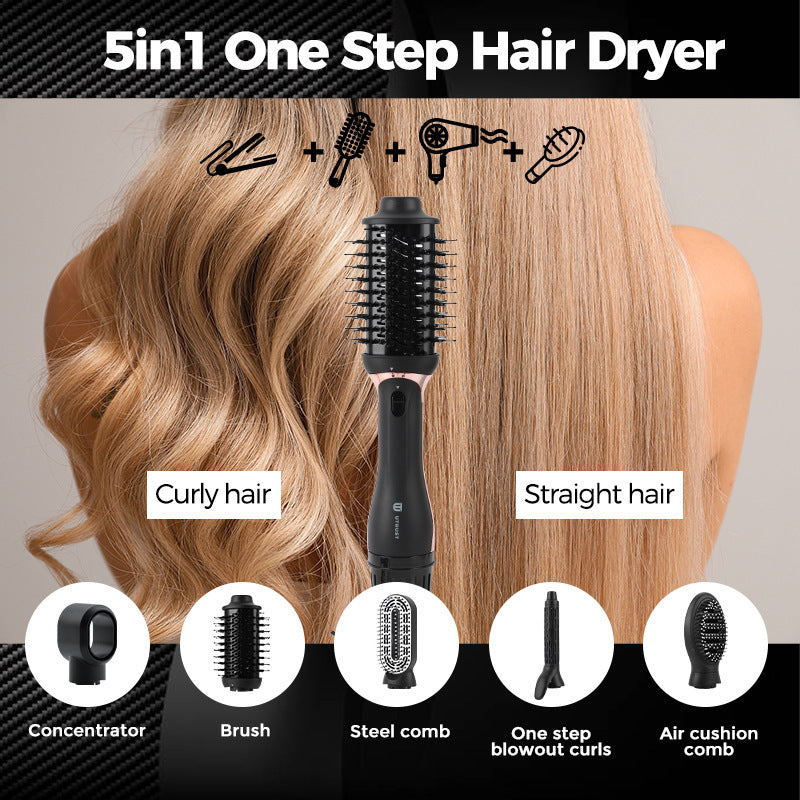 Cross-border 5-in-1 hot air comb Multifunctional curling comb Hair dryer Hair styling brush Negative ion optional curling iron