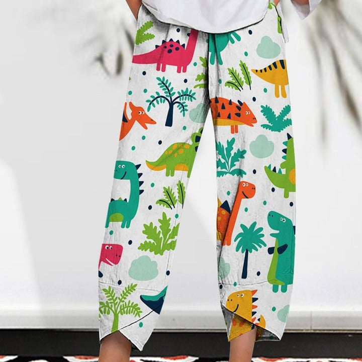 new  wide-leg pants: relaxed fit, cotton linen blend, printed, pocketed, elastic waist, cropped length - women's - in stock