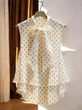 new european and american sleeveless chiffon polka dot blouse - women's vest style, chic tie-up bow shirt