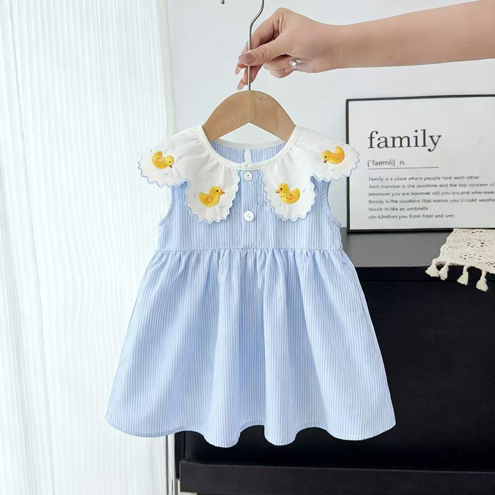 Summer girls' sweet princess dress, baby girl doll collar dress, lightweight infant outing cute cartoon dress