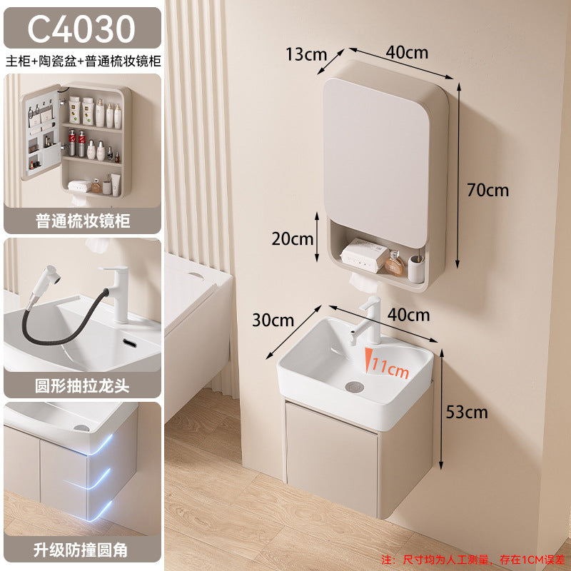 Small apartment bathroom cabinet toilet sink space aluminum storage bathroom cabinet combination ceramic integrated wash basin