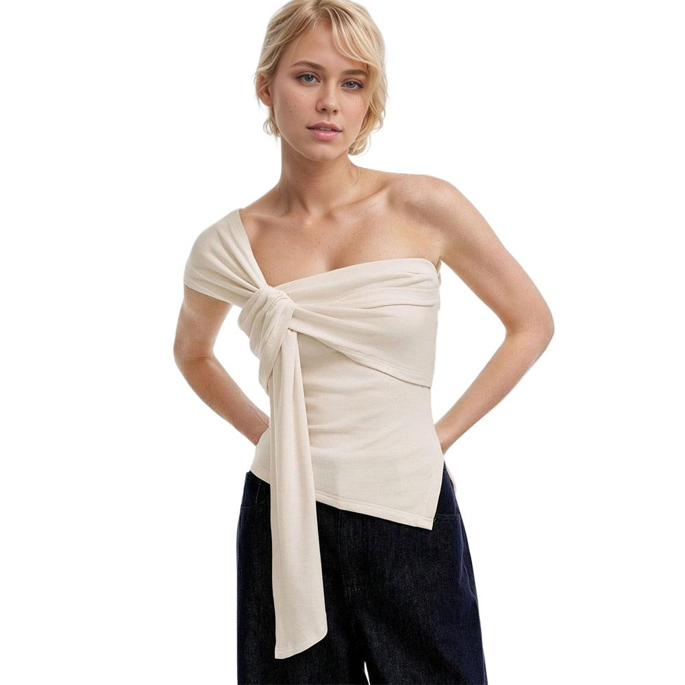 cross-border european and american women's summer high-end, cool, and chic "queen bee" style t-shirt - off-the-shoulder, sexy, sleeveless top