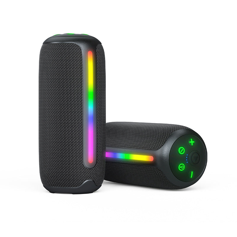 New wireless bluetooth speaker, outdoor waterproof portable subwoofer with rgb lighting, cylindrical fabric audio system