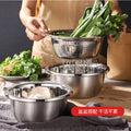 Food grade stainless steel basin for home kitchen egg beating basin drain basket non-magnetic thickened large reverse edge european style basin