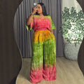 European and american cross-border african women's clothing  summer new fashion loose plus size printed v-neck top and pants set