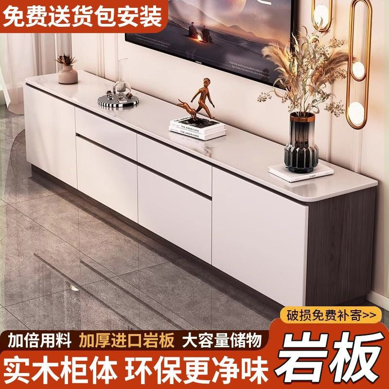 Rock slab solid wood coffee table tv cabinet casual bedroom living room for home floor-standing storage cabinet tall floor cabinet two-piece set