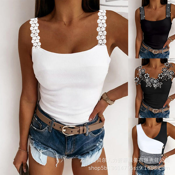 Women's clothing, European and American casual white lace suspender top LZX48900C series