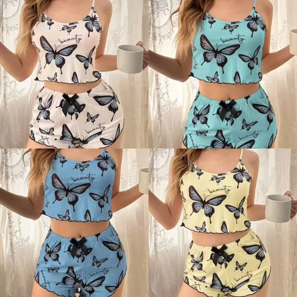 new women's butterfly print cami shorts loungewear - casual & wearable as sleepwear