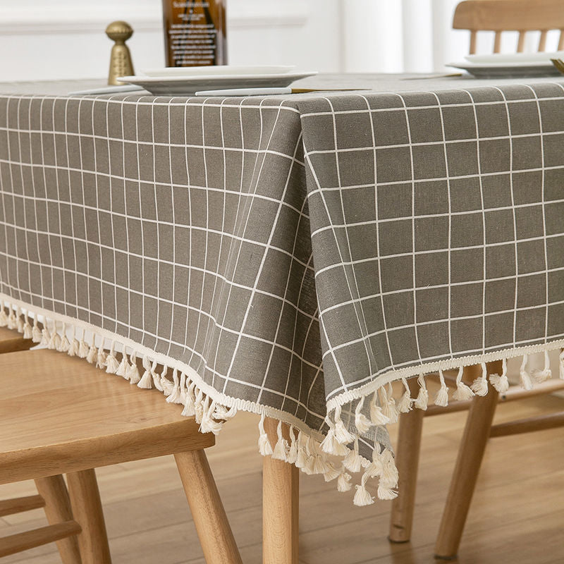 Ins tablecloth fabric cotton and linen small fresh scandinavian style populargirl heart plaid coffee table dining table dormitory desk mat