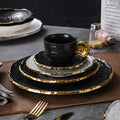 Luxury retro-style irregular ceramic dinnerware set with embossed gold trim – perfect for home, restaurant, and hotel table settings