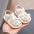 summer new girls' closed-toe sandals, 0-2 years old soft sole baby first walker shoes with bow, baby squeaky shoes