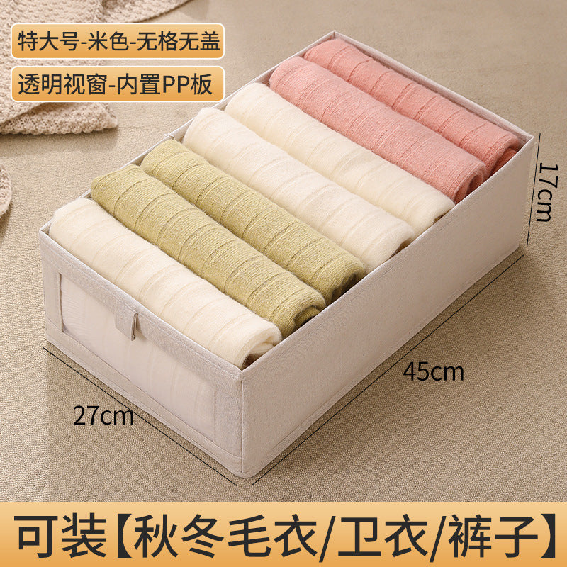 Fabric windowable cotton and linen storage box wardrobe storage finishing large clothes storage box toys foldable wholesale