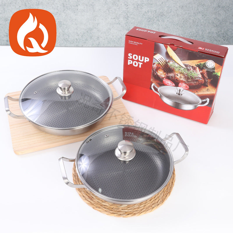 wholesale stainless steel frying pan thickened honeycomb double ear non-stick cooking pot for homeflats boiler universal