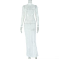 European and american style cross-border elegant slim-fit women's sexy backless bodycon dress with stand collar, long sleeves, solid color, and slimming long dress