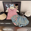 Girls' fashion set:  summer new arrival - stylish cartoon short-sleeve top and shorts two-piece outfit - wholesale supply