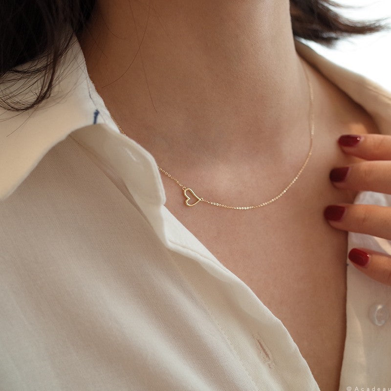 Casuallovek-styleshort clavicle chain elegantpopular necklace for women super sparkling zircon heart-shaped pendant