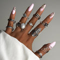 European and american cross-border fashion light luxury niche floral ring hollow design geometric line 10-piece ring set