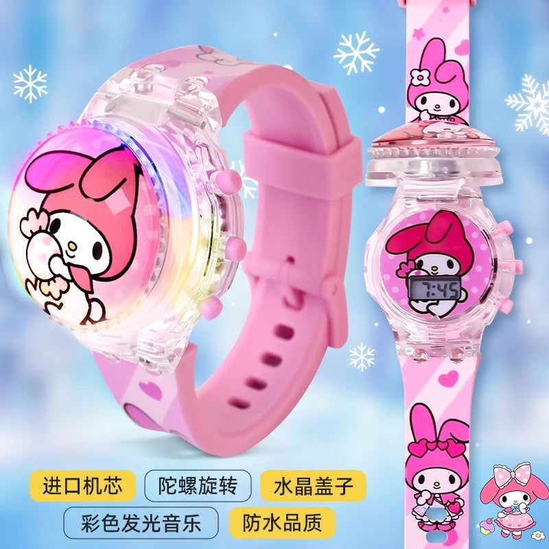 Kids' toy watch for girls, ages 2-3, my melody, cartoon, luminous electronic watch, rotating, cute for girls
