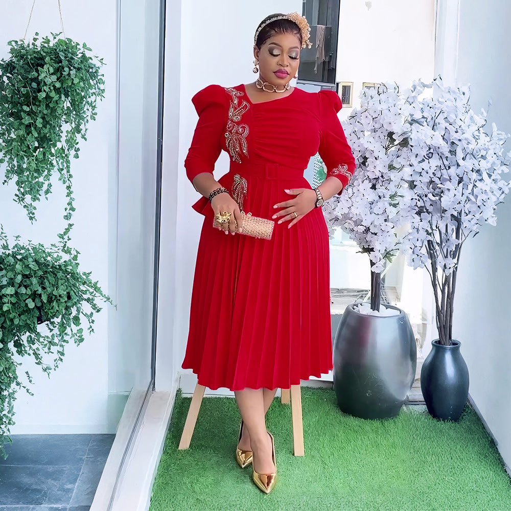Amazon fashion elegance commuting pleated skirt cross-border women's clothing african foreign trade women's clothing plus size pleated dress