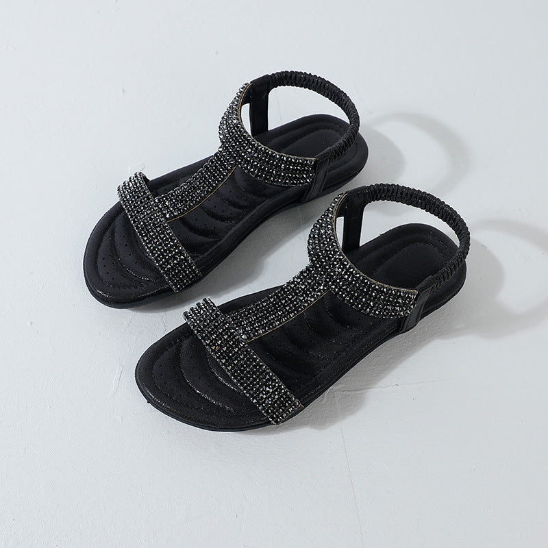 2025 summer new arrival: women's export sandals - sweet & comfortable round toe plus size ladies' shoes with rhinestone embellishments