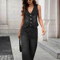 European and american cross-border e-commerce autumn  washed denim vest and slim-fit bootcut jeans two-piece set