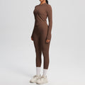nude double-sided brushed tight long sleeves yoga suit outdoor running slimming look fitness pants sports suit women