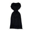 summer french retro chic polo collar loose fit waist tie a-line knit maxi dress