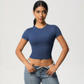Patchworkcasualeasiest for match tight short-sleeved yoga clothes for women running fitness pilates sports quick-drying t-shirt tops